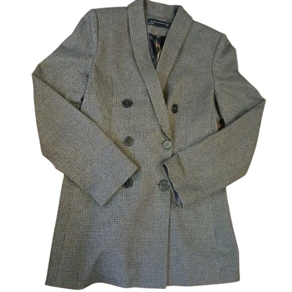 ZARA WOMAN Gray/Brown Houndstooth Double-Breast Blazer - Picture 10 of 10